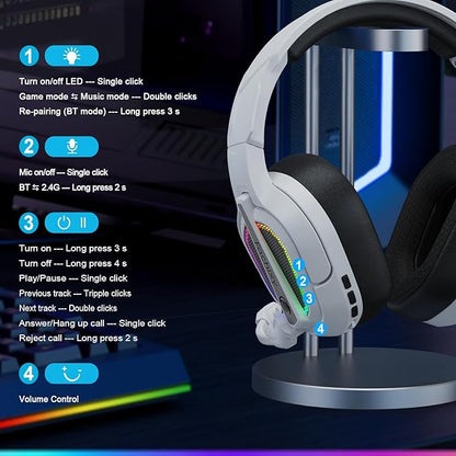 FC200 Wireless Gaming Headset for PS5, PS4-2.4GHz USB Foldable Headphones with Mic - 3D Stereo Bluetooth Headset with 50Hrs Battery Life, for Switch, PC, Mac, Mobile