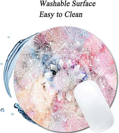 White Watercolor Mandala Mouse Pad Round Non-Slip Rubber Mousepad Laptop Office Computer Decor Cute Desk Accessories Customized Design Mouse Pad