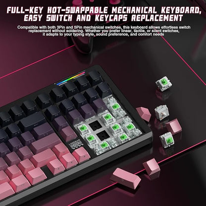 LINGBAO K98 Wireless Mechanical Gaming Keyboard, Tri-Mode BT5.0/2.4GHz/USB-C, Creamy Keyboard with Number Pad, Hot Swappable Gasket Custom Linear Switches RGB Backlit Keyboards for Win/Mac/PC/Laptop