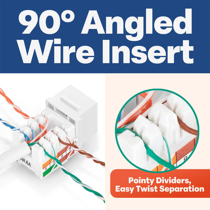 Everest 90 Degree RJ45 Cat6A Keystone Jacks Slim Profile 50-Pack White