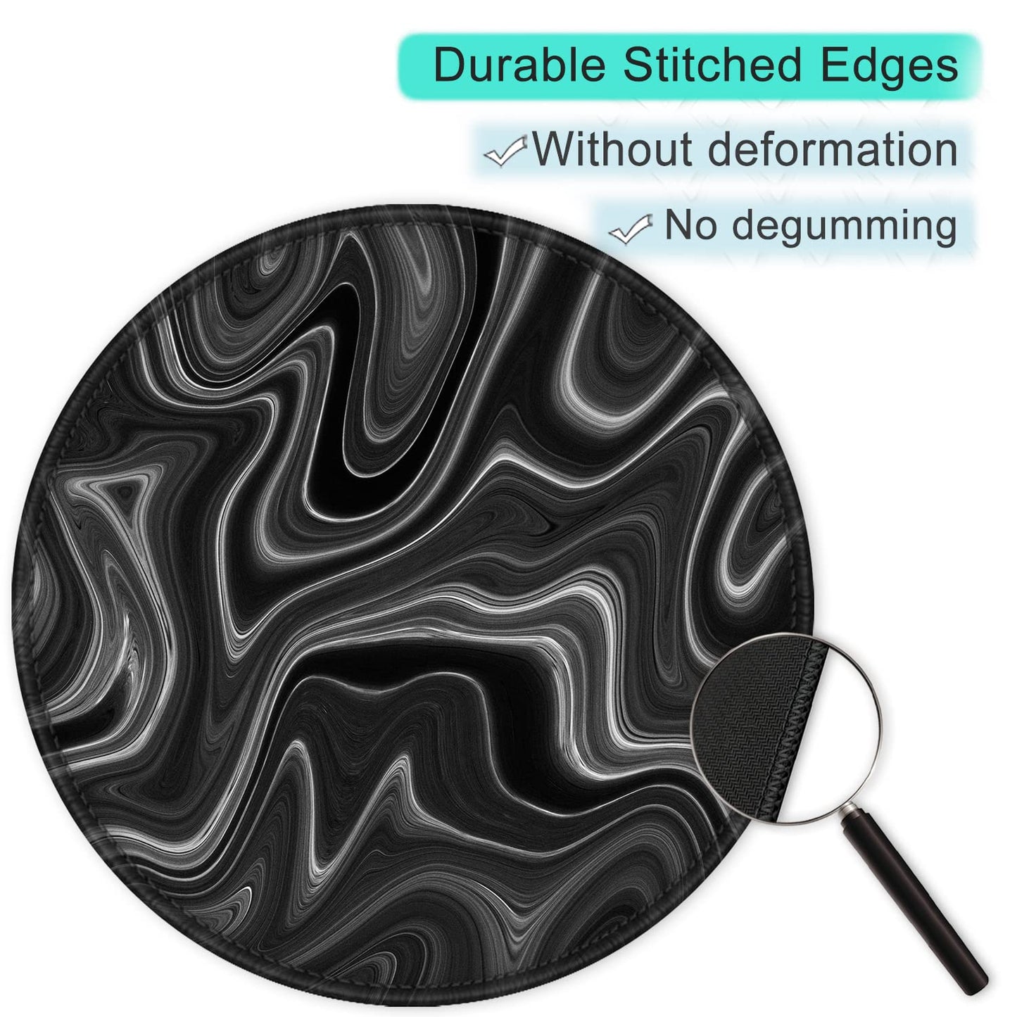 ITNRSIIET Round Mouse Pad with Stitched Edge Premium-Textured Waterproof Non-Slip Rubber Base Desktop Protection Mat Diameter 8.7 inches, Abstract Black and White