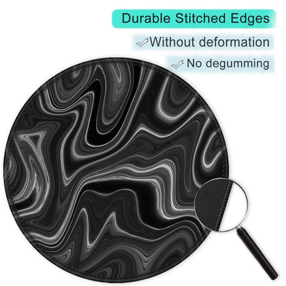 ITNRSIIET Round Mouse Pad with Stitched Edge Premium-Textured Waterproof Non-Slip Rubber Base Desktop Protection Mat Diameter 8.7 inches, Abstract Black and White