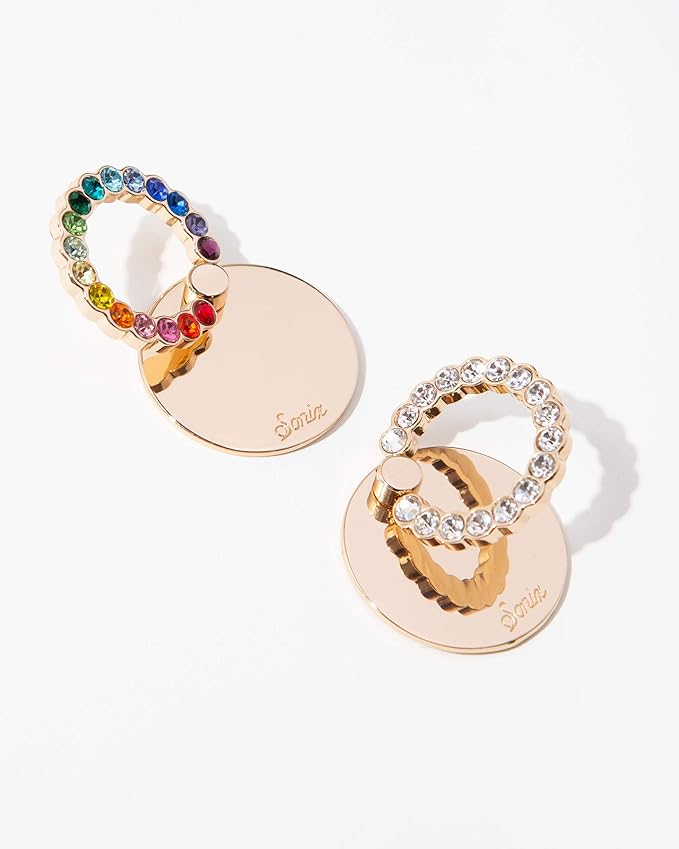 Sonix Embellished Crystal Rhinestone Phone Ring and Stand (Gold, Rainbow)