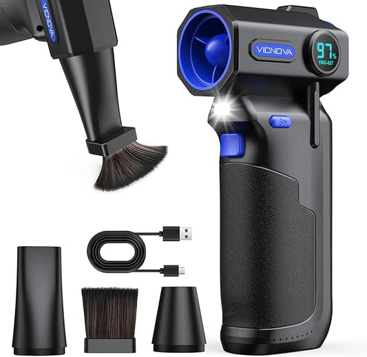 VICNOVA Compressed Air Duster, 150000RPM Brushless Motor Cordless Electric Air Blower, 3-Gear Rechargeable Air Duster with LED Light for PC, Computer, Laptop, Keyboard, Car Cleaning, Gifts for Men