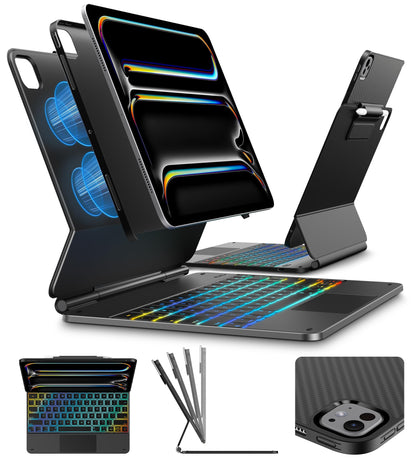 typecase Edge+ Keyboard Case for iPad Pro 13-inch (M5/M4) 2025/2024, Black Keyboard with Carbon Fiber Protective Case,Portrait & Typing Modes,Built-in Trackpad,11-Color Backlight,Magnetic Stand