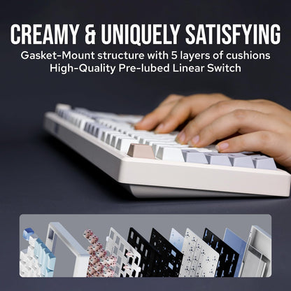 EPOMAKER Galaxy100 QMK/VIA Wireless Gaming Keyboard, Aluminum Shell, BT/2.4Ghz/USB-C, Pre-Lubed Hot-Swappable Linear Switches, NKRO, RGB Backlit (Creamy White, Marble White Switch)