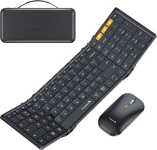 ProtoArc Foldable Keyboard and Mouse, XKM01 True Full-Size Folding Bluetooth Keyboard Mouse Combo for Business Travel, a Portable Office Suite On-the-Go, Compatible with Laptop iPad Tablet - Black