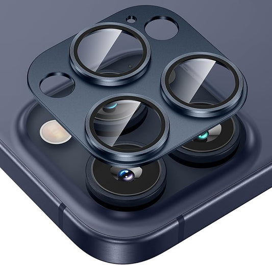 Tensea for iPhone 16 Pro/iPhone 16 Pro Max/iPhone 15 Pro/iPhone 15 Pro Max Camera Lens Protector, Metal Aluminum Alloy Tempered Glass Cover Camera Screen Protector Accessories, Case Friendly Blue
