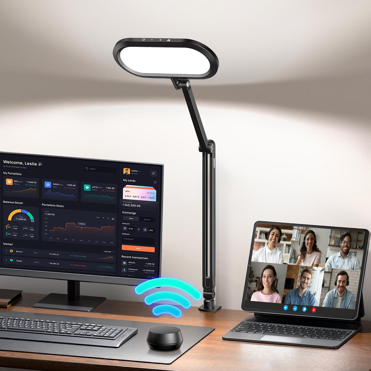 LitONES Dual-Side LED Desk Lamp with Clamp, Soft Light with Stepless Remote