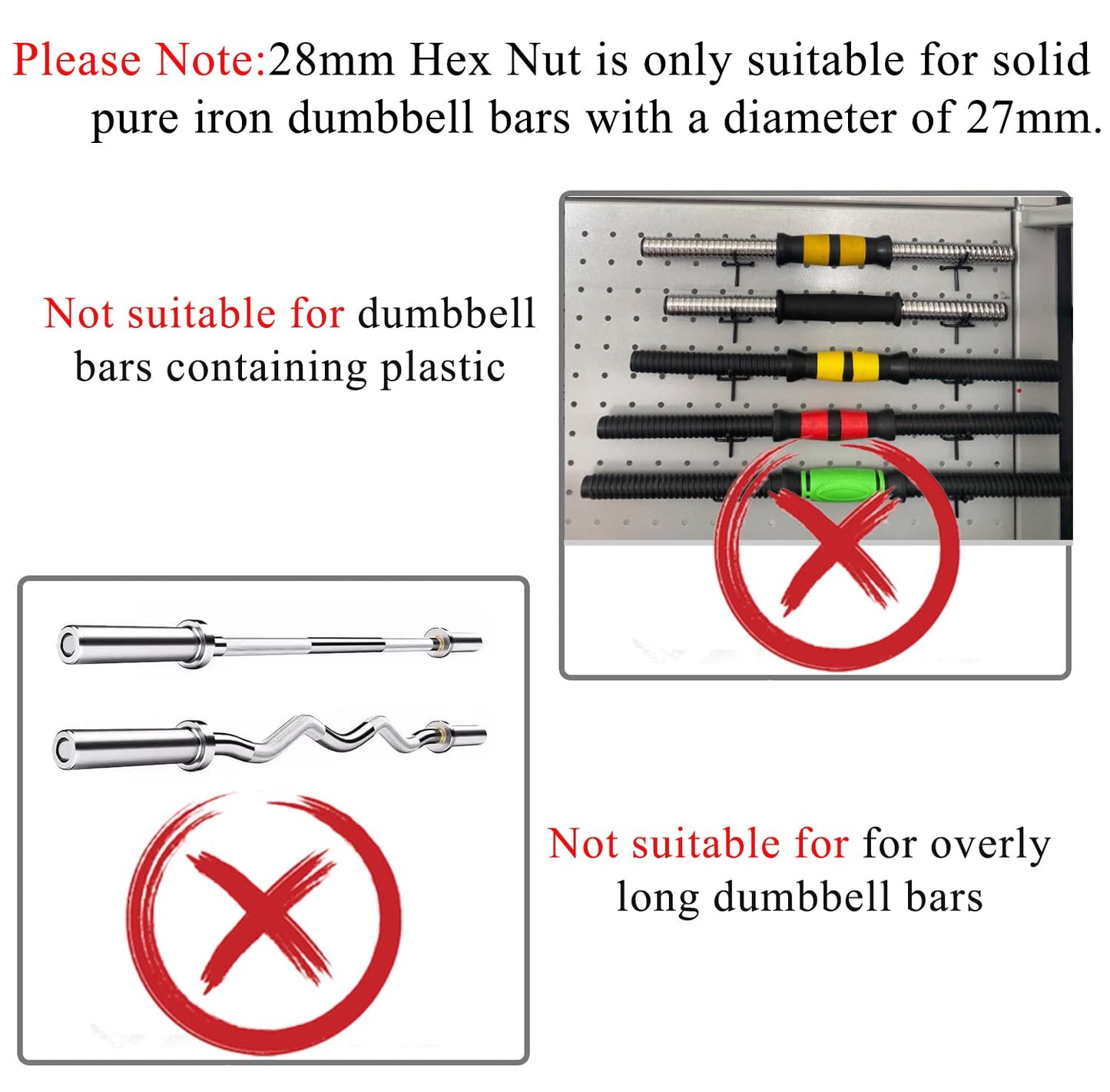 Lamoutor 2Pcs Anti-Slip Hex Nut Collar Screw for Barbell Dumbbell Weight Lifting 28mm