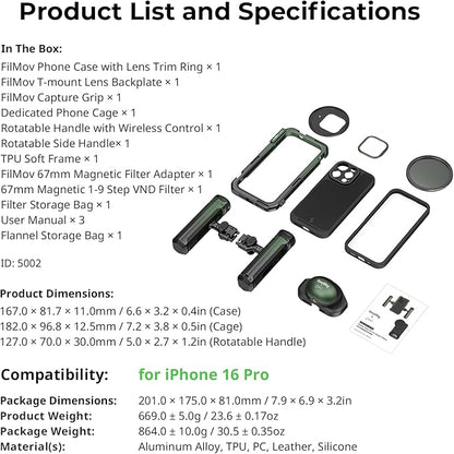 SmallRig x Brandon Li Mobile Video Kit Only for iPhone 16 Pro, Phone Cage with Lightweight Phone Case Kit, Rotatable Wireless QR Handles, 67MM Magnetic VND Filter Kit, Support for MagSafe - 5002