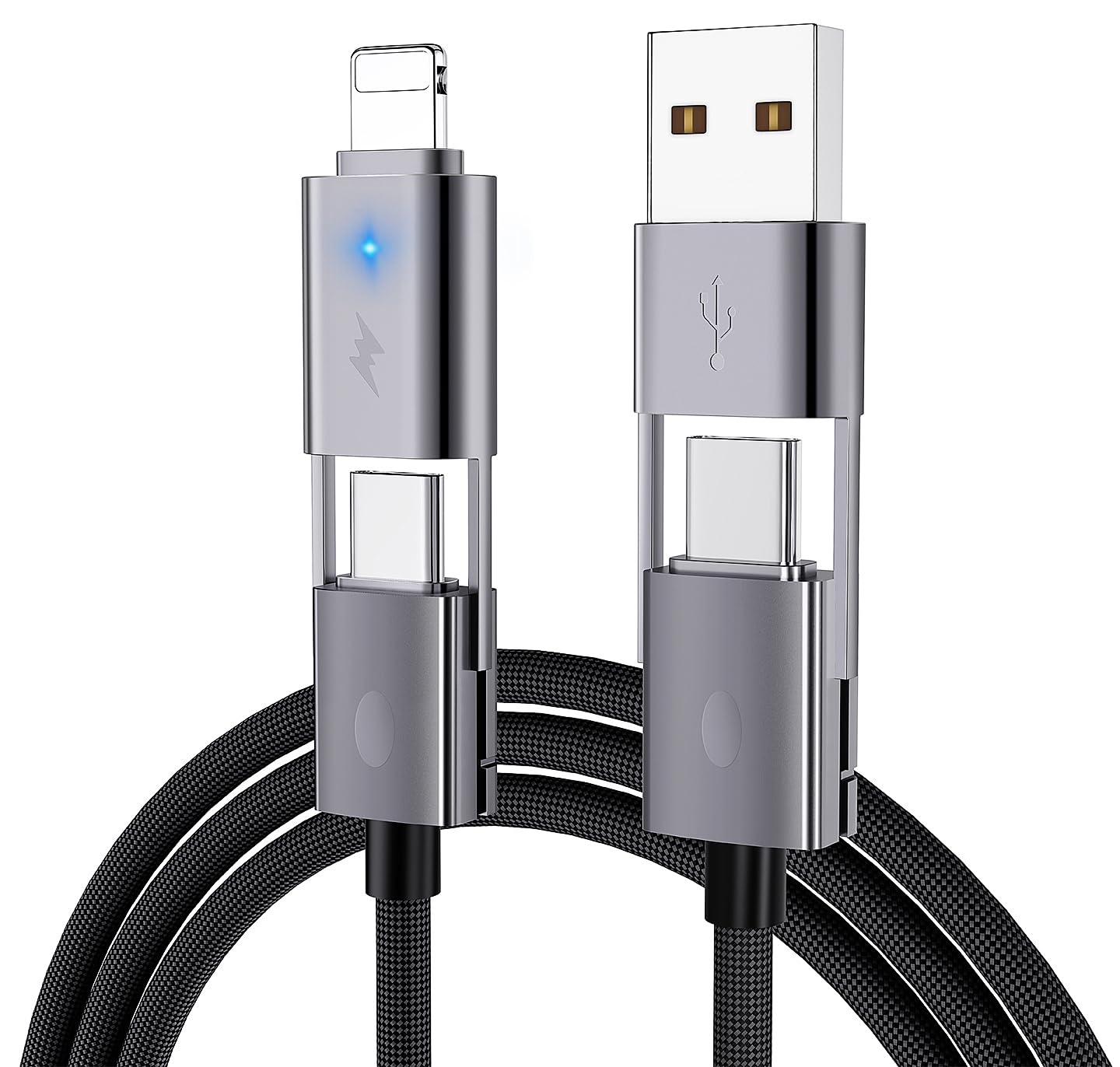 [2-Pack] 4-in-1 USB C Multi Charging Cable 6FT, 65W PD Fast Charger Cord, Durable Round Braided Data Transfer, Compatible with iPhone 17 16 15 Pro Max, MacBook, iPad, Samsung S26 S25, Laptop - Grey