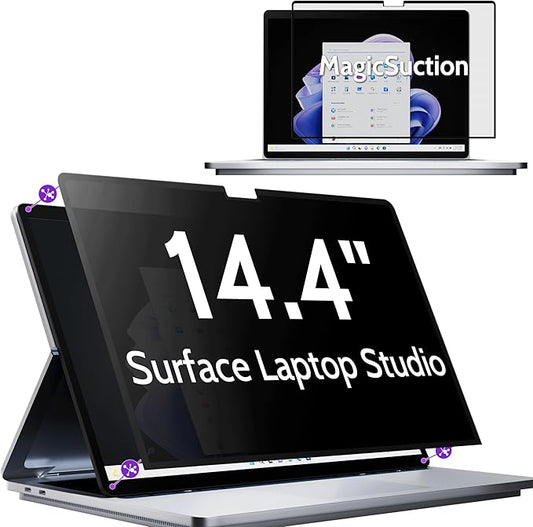 Peslv Privacy Screen for 14.4 Inch Surface Laptop Studio 2/1, MagicSuction™ Removable Anti Spy Black Protector, Glare Blue Light Filter for Microsoft Laptop Computer Monitor