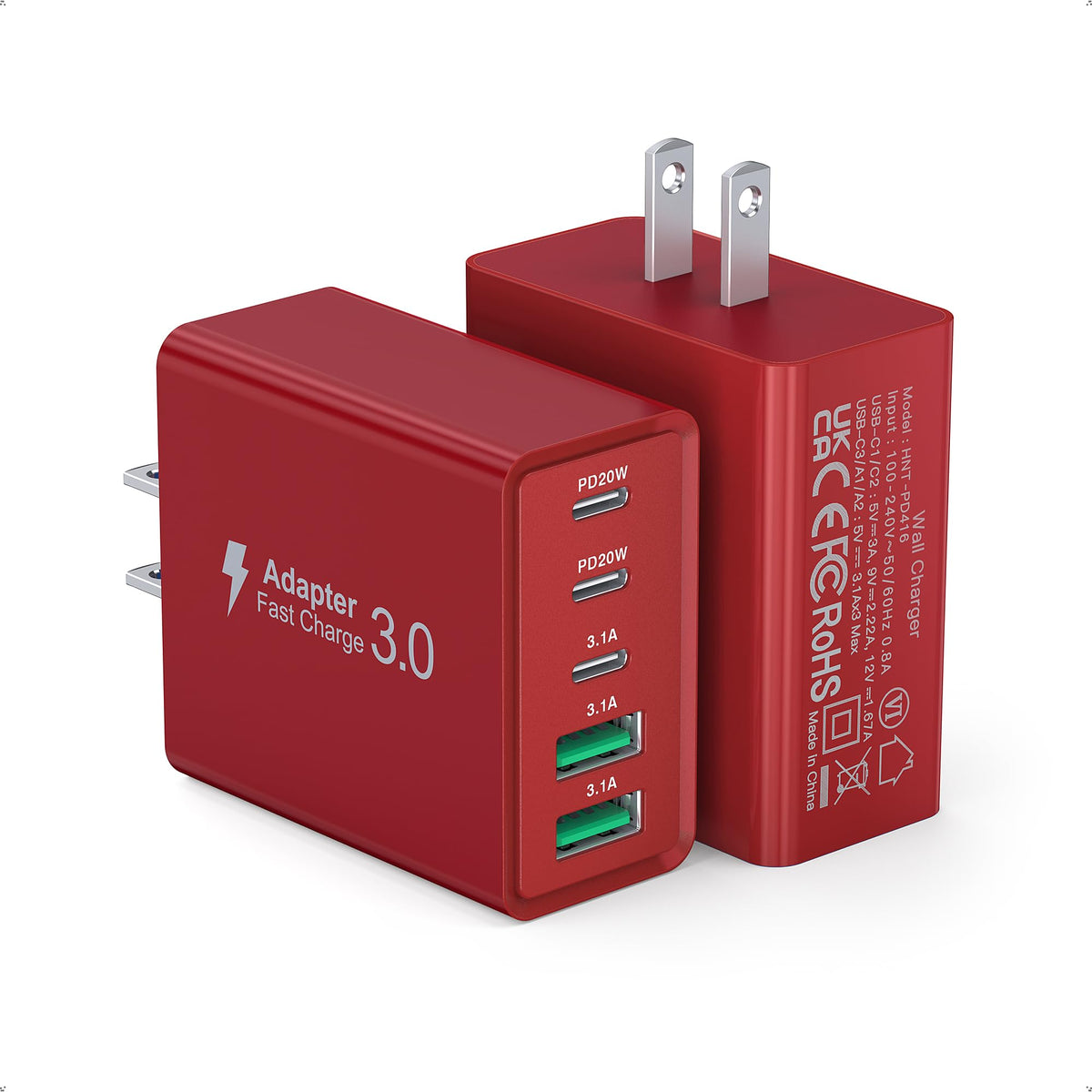 [2‑Pack] 60W 5‑Port Multiport USB‑C Wall Charger, PD3.0 Fast Charging Block