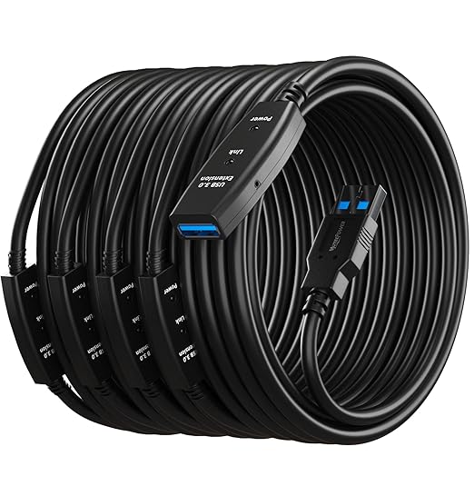 MutecPower 100 Feet Active USB Extension Cable 3.0 Male to Female with 3 Extension chipsets Signal Booster - Repeater Cord 30 Meters / 100 Feet (AC Power Supply Included)