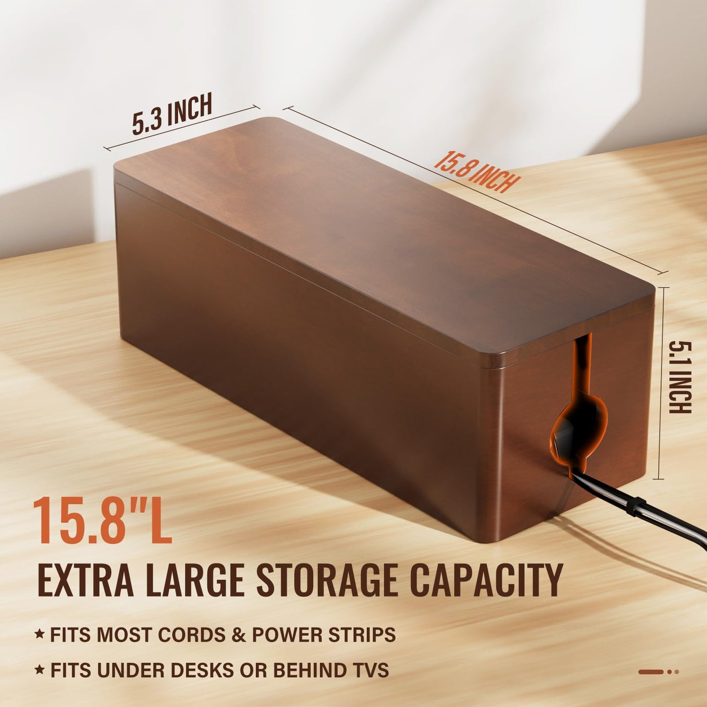 Cinati Large Cable Management Box, 15.8" Wooden Cable Organizer for Floor Wires Storage, Wall Mount Cord Hider Box for Electrical Cord Management, Power Strip Wire Organization for Desktop Home Office