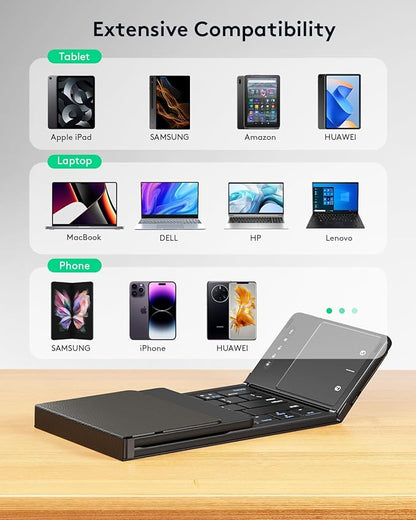 Samsers Foldable Bluetooth Keyboard with Touchpad, Full-Size Wireless Folding Keyboards with PU Leather, Support 3 Devices (BT5.1 x 3), Portable Travel Keyboard for iOS Android Windows Mac OS, Black