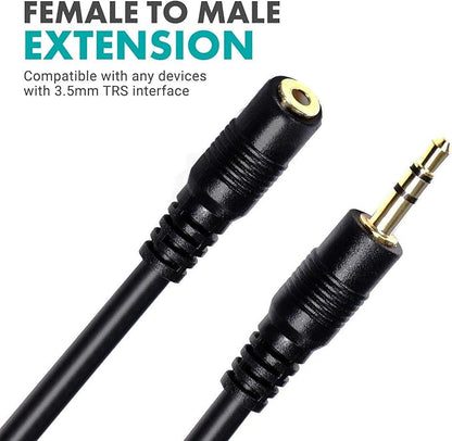 Movo MC10 3.5mm Audio Cable - 3.5mm TRS Female to Male 10ft Extension Cord for Microphones, Headphones, and More