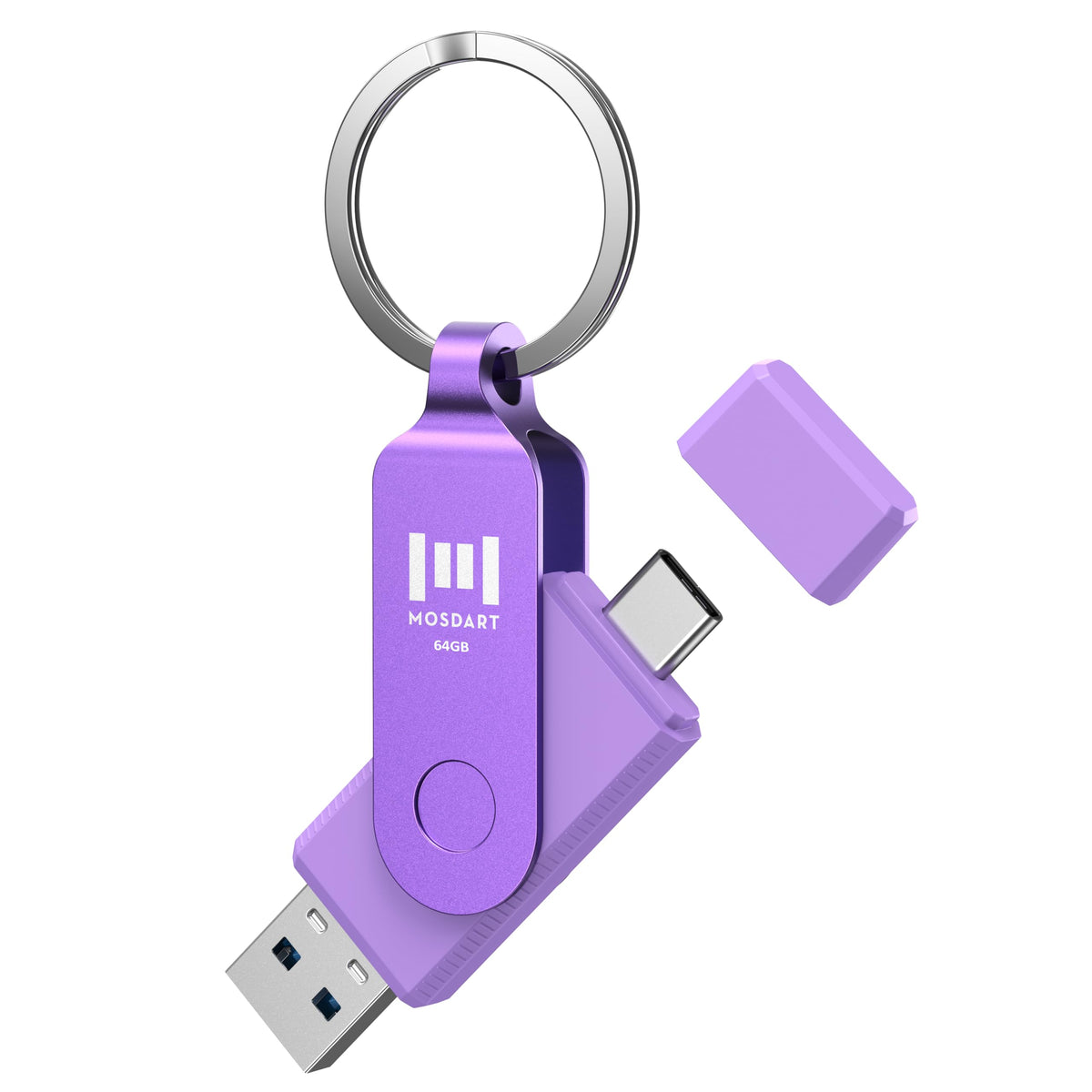 MOSDART 128GB USB C and A 3.2 150MB/s Dual Flash Drive with Keychain, Blue
