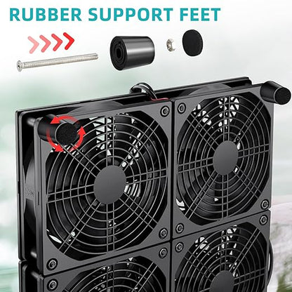 Wathai 120mm x 4 Router TV Box Fan 110v - 240v Big Airflow with Speed Control for DIY Gaming Consoles, Amplifiers, Xbox, Laptop Stand, Mining Machines Devices Cooling