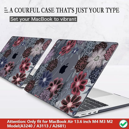 CISSOOK Compatible with MacBook Air 13.6 inch Case 2022 2023 2024 2025 Model A2681 A3113 A3240, Plastic Hard Case with Keyboard Cover Screen Protector Type C Adapter, Texture Flowers
