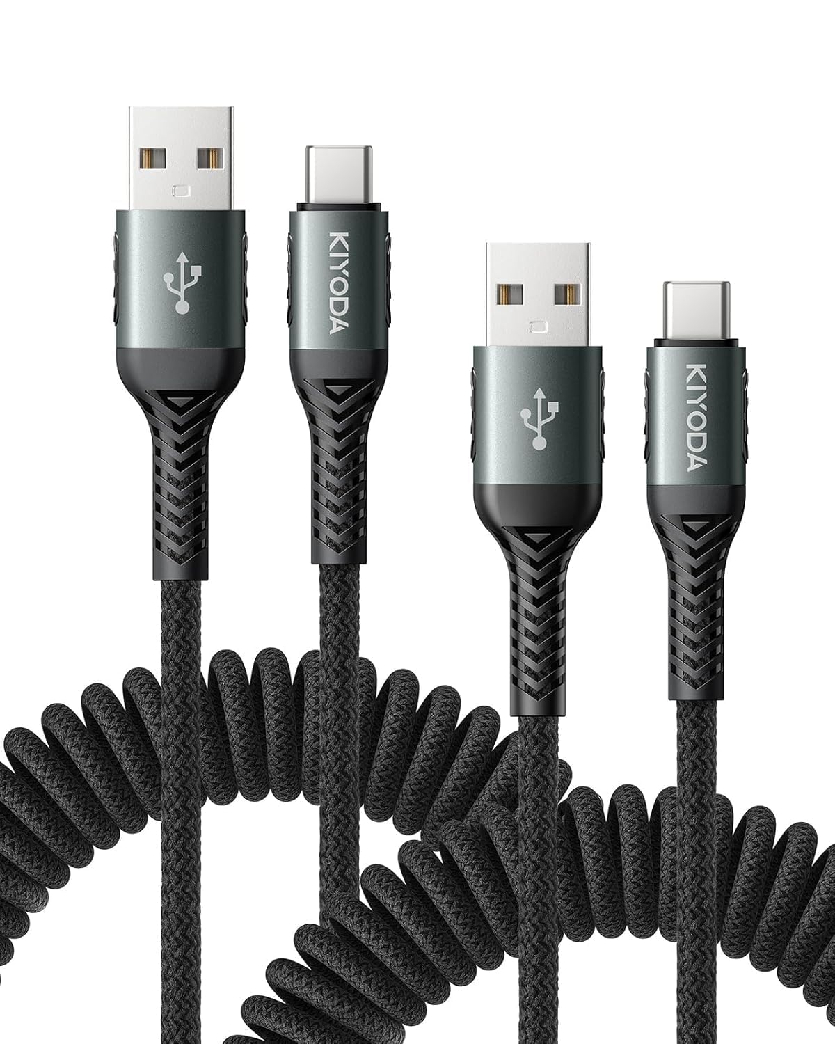 USB A to USB C Cable 3FT/6FT, Coiled USB C Cable for Car, 66W USBC Cable