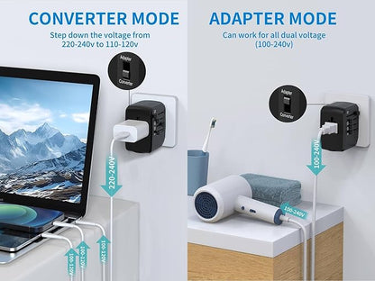 International Travel Adapter Voltage Converter to Step Down 230V to 120V for Hair straighteners, laptops, Cell Phones, Power converters from USA to UK, Europe, Australia Over 200