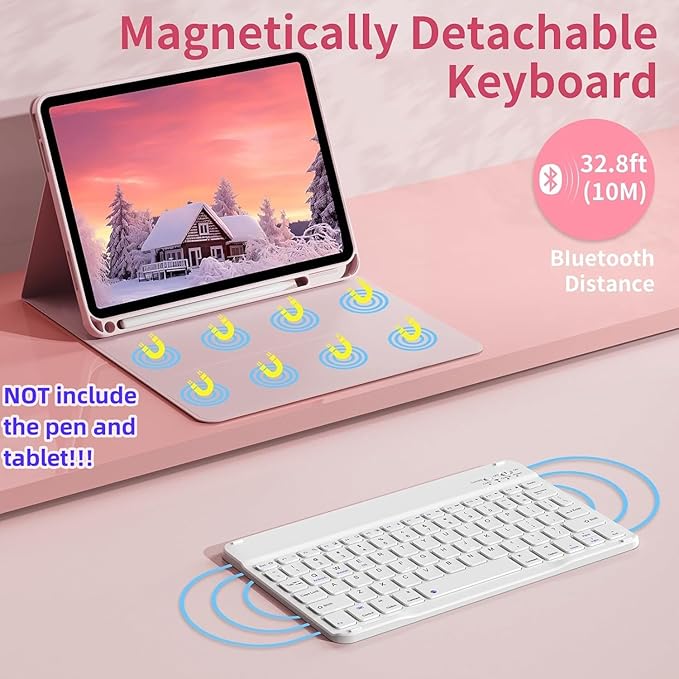 Keyboard Case for Galaxy Tab S6 Lite 10.4 Inch 2024/2022/2020, Slim Lightweight 7 Color Rainbow Backlight Detachable Magnetic Bluetooth Keyboard Cover with S Pen Holder,Purple