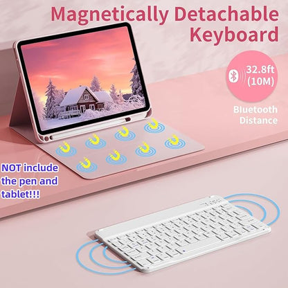 Keyboard Case for Galaxy Tab S10 Lite/ S10 FE/ S9 FE/S9/S8/S7, Slim Lightweight 7 Color Rainbow Backlight Detachable Magnetic Keyboard Cover with S Pen Holder, Purple