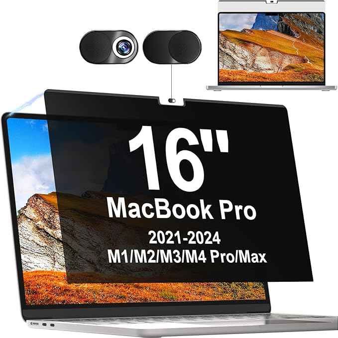 Privacy Screen MacBook Pro 16 Inch 2021-2024 (M1-M2-M3-M4,), Magnetic Removable Anti Blue Light Glare Filter Privacy Screen Protector