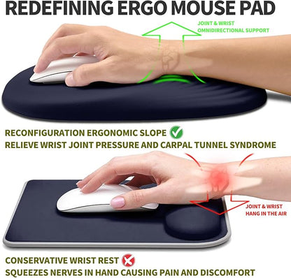 Hokafenle Ergonomic Mouse Pad Wrist Support, Terraced Slope Carpal Tunnel Wrist Pad for Mouse with Unibody Memory Foam, Wrist Rest Pain Relief Mousepad (Dark Blue, 11.8x7.9 in)