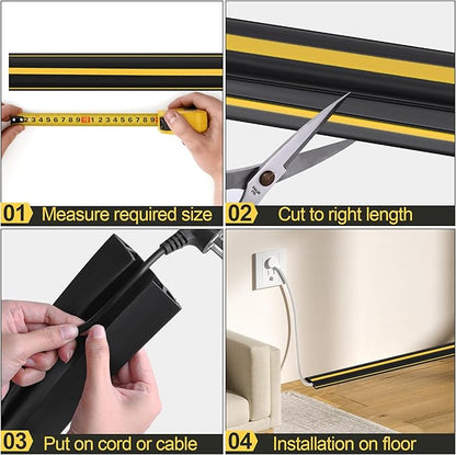 MYFAMIREA 4FT Floor Cord Cover Heavy Duty Cable Cover Protector with 3 Channels Extension PVC Floor Wire Cover Outdoor Cord Hider Management Cord Cover for Wire on Floor for Home Office Outdoor
