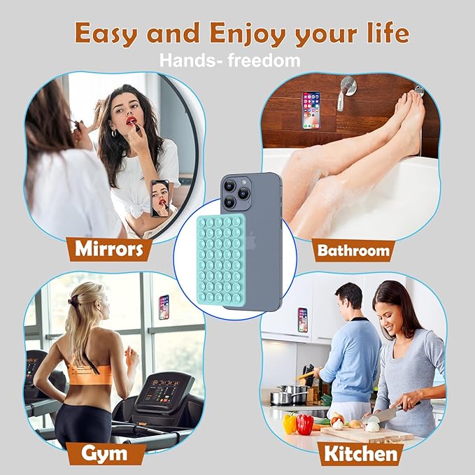 Silicone Double Sided Suction Phone Case Mount, Detachable Hands Free & Strong Grip Holder for Selfies & Videos, Compatible iPhone Android (Sky Blue, 1Pack)