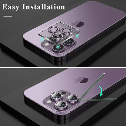 YWXTW Designed for iPhone 14 Pro/iPhone 14 Pro Max Camera Lens Protector Bling, [New Glitter Design] Individual Metal Tempered Glass Camera Cover Accessories Case Friendly, 1 Set (Purple Glitter)