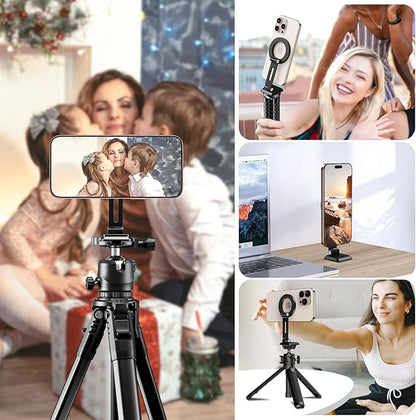 elitehood Aluminum Magsafe iPhone Tripod Mount with Arca Port, Magnetic Phone Mount for Tripod with 1/4" 3/8" Screw Adapter, Cell Phone Holder Stand for Video Recording Live Streaming Vlogging