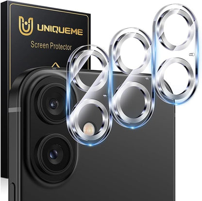 UniqueMe for 3 Pack iPhone 16 / iPhone 16 Plus Camera Lens Protector - [Drop Protection] [Case Friendly] 9H Tempered Glass Camera Cover Screen [Update New Version] - Silver