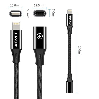 AGVEE 4 inch USB-C Female to Lightning Male Adapter, 30W Fast Charging Charger Converter for iPhone 14 13 12 11 Airpods iOS Device Carplay, Not for Audio, Black