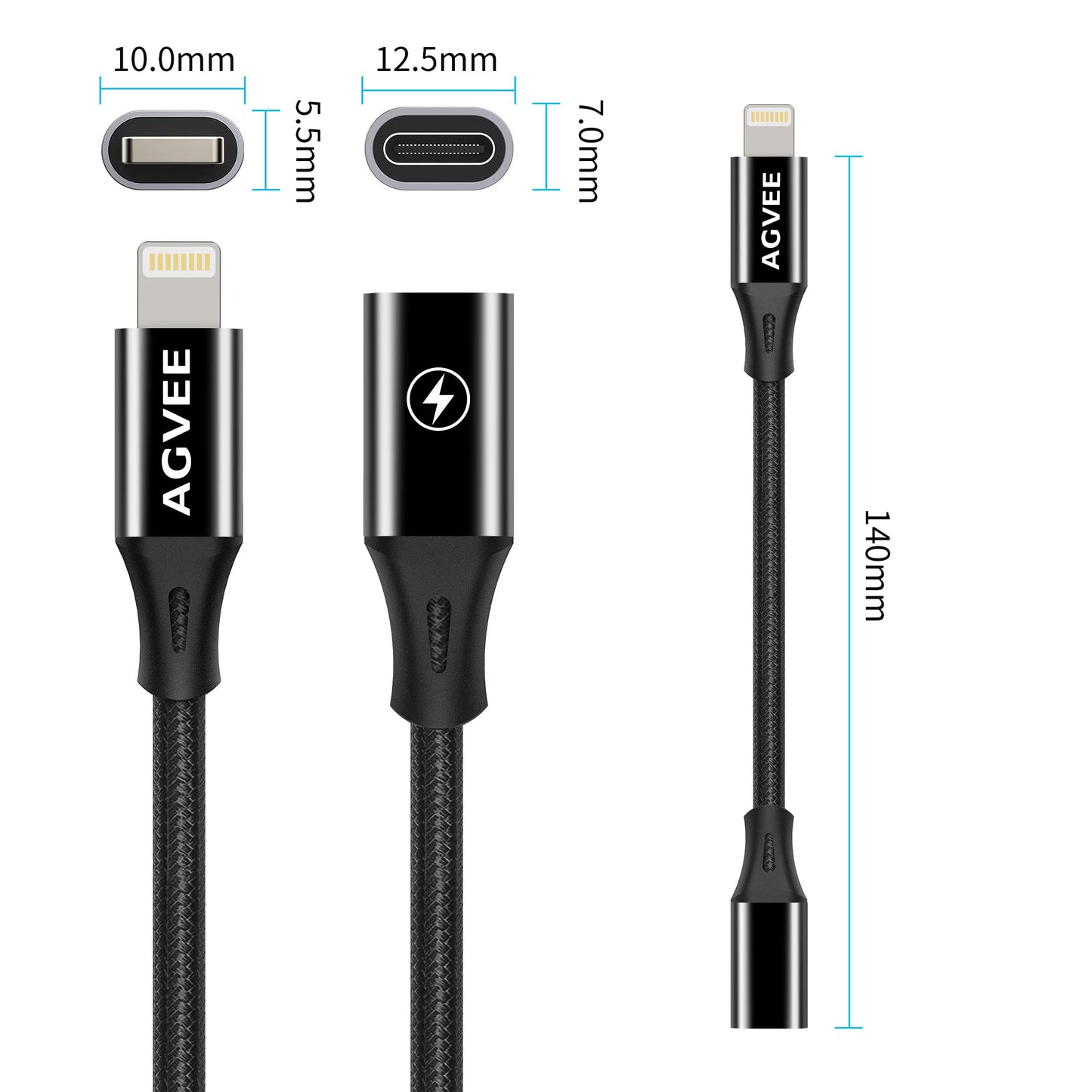 AGVEE 2 Pack 4 Inch USB-C Female to Lightning Male 30W Charging Adapter
