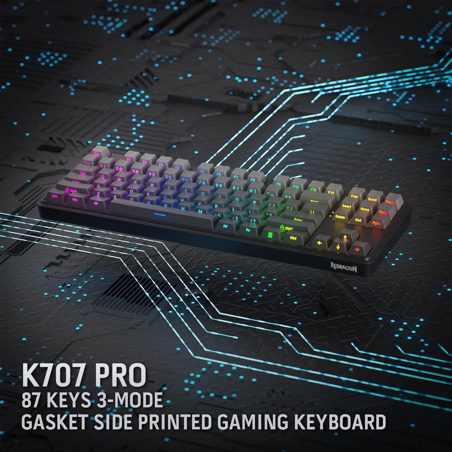 Redragon K707 PRO GB 80% Gasket RGB Gaming Keyboard, 3-Modes Wireless TKL Mechanical Keyboard w/Hot-Swap South-Facing LEDs Socket, PBT Gradient Keycaps & 5-Layer Noise Dampening, Custom Linear Switch