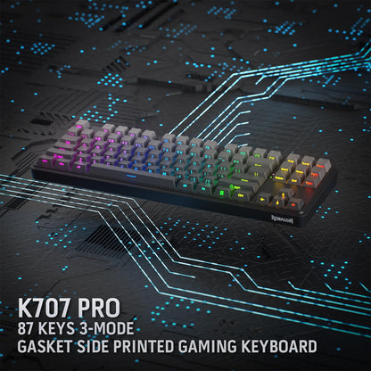 Redragon K707 PRO GB 80% Gasket RGB Gaming Keyboard, 3-Modes Wireless TKL Mechanical Keyboard w/Hot-Swap South-Facing LEDs Socket, PBT Gradient Keycaps & 5-Layer Noise Dampening, Custom Linear Switch