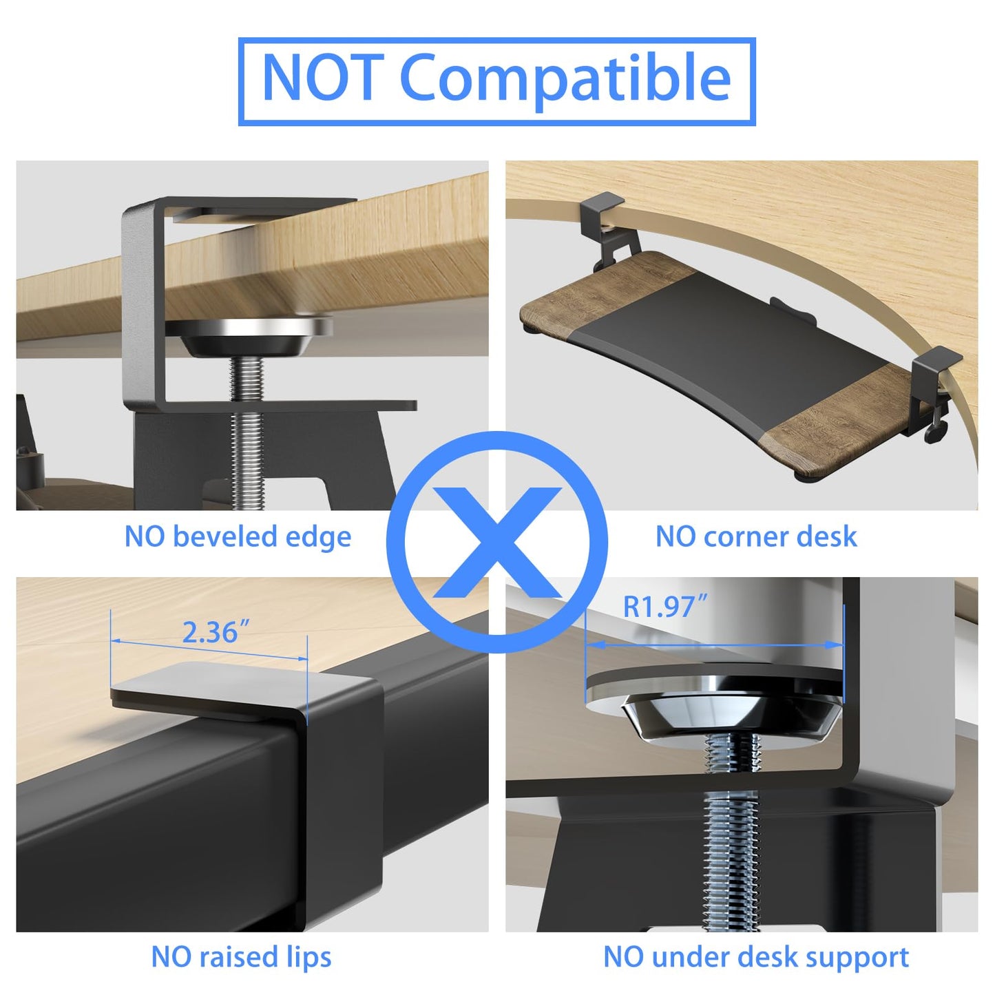 suptek Keyboard Tray Under Desk Pull Out with C Clamp Mount, Computer Keyboard & Mouse Tray, 25.6 (30 Including Clamps) x 11.8 inch Slide-Out Platform Computer Drawer for Typing, DSF1C
