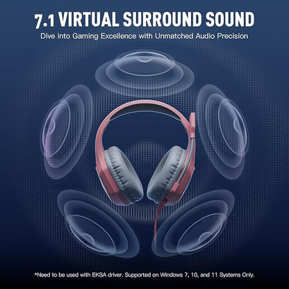 EKSA E1000 V2 Gaming Headset, PC Headset with USB C Plug, Wired Headphones with Noise Canceling Microphone, 7.1 Surround Sound, RGB Light, include USB Adapter for Computer,Mac, PS4/PS5 Console, Laptop