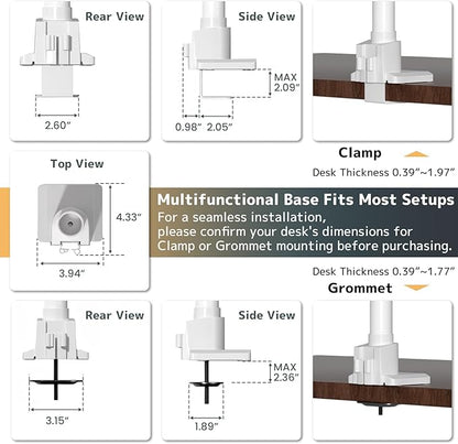 Dual Monitor-Arm Heavy Duty Ultrawide - 24-57 inch Vertical Dual Monitor Mount, Adjustable Stacked Double Monitor Desk Mount Stand, Max Load 59.4 lbs (per Screen), VESA 75/100 mm, White