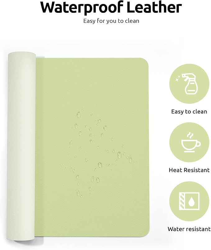 YSAGi Leather Desk Protector, Office Mat, Large Mouse Mat, Non-Slip PU Leather Blotter, Laptop Desk Mat, Waterproof Writing Pad for Office and Home (Peak Green, 31.5" x 15.8")