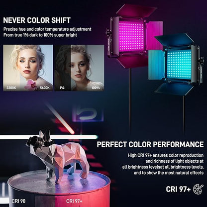 GVM RGB LED Video Light with Lighting Kits, 680RS 50W Led Panel Light with Bluetooth Control, 2 Packs Photography Lighting for YouTube Studio, Video Shooting, Gaming, Streaming, Conference