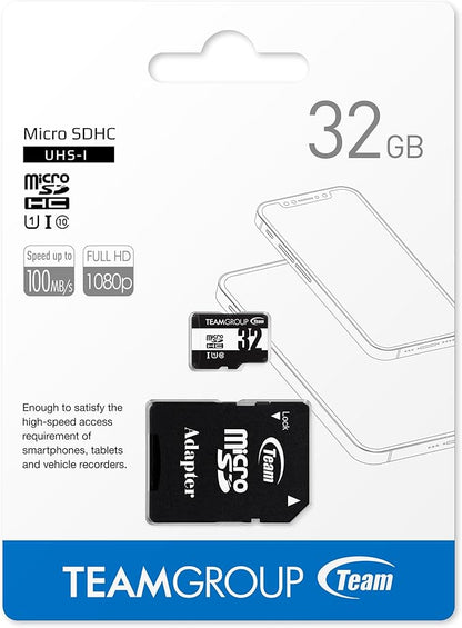 TEAMGROUP Micro 32GB x 5 Pack UHS-I U1 Class 10 SDHC SDXC Read Speed up to 100MB/s High Speed Flash Meomry Card with Adapter for Camera, Surveillance, Full HD Shooting TUSDH32GCL10U63