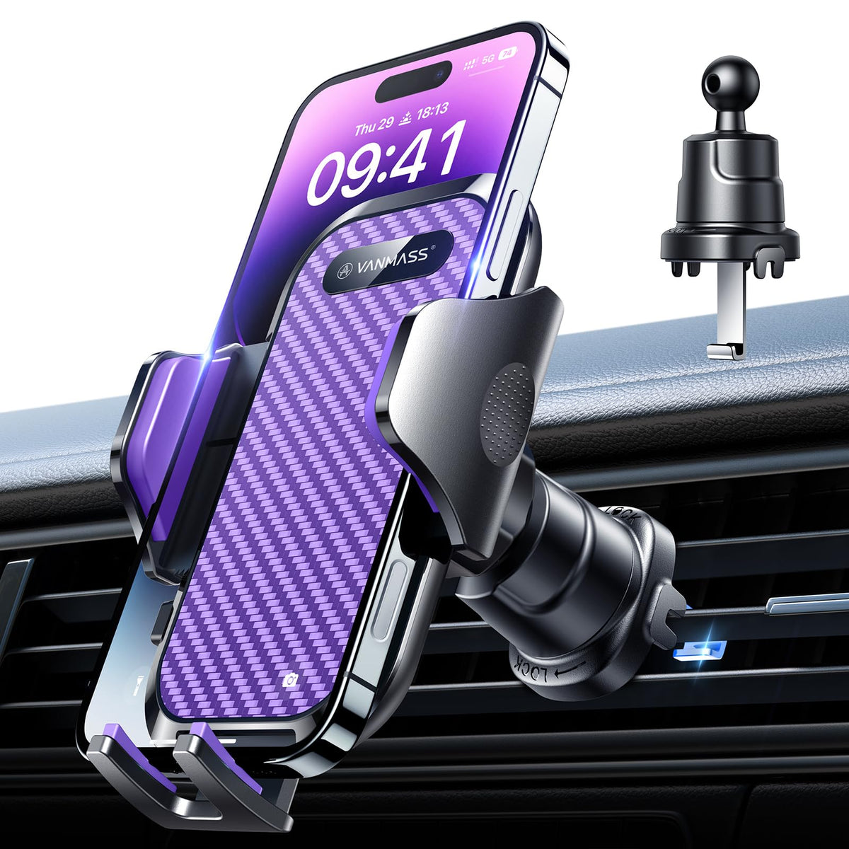 VANMASS Phone Holders for Your Car Ultimate Military-Grade Car Phone Holder Mount【Patent & Safety Certs】 Upgraded Shockproof Truck Air Vent Phone Mount for iPhone 17 Pro Max 16 Samsung Android,Blue