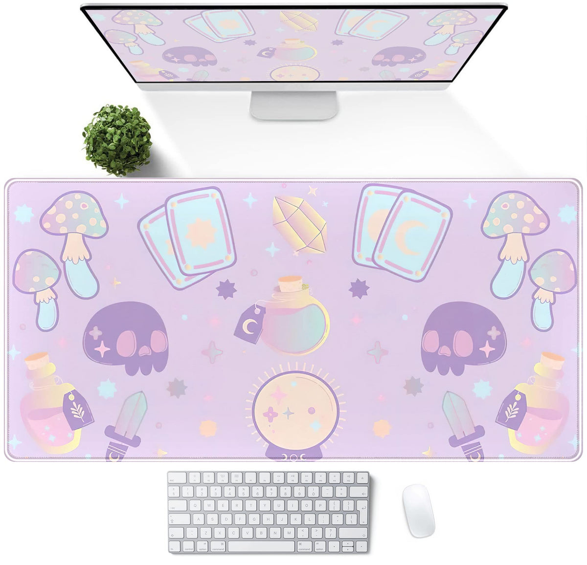 Cute Pastel Mint Green Forest Sage Desk Mat Anime Large Gaming Mouse Pad XL, Aesthetic Sunrise Laptop Computer Keyboard Mouse Mat, Women Office Desk Decor Cover Mat with Stitched Edges 31.5"x11.8"