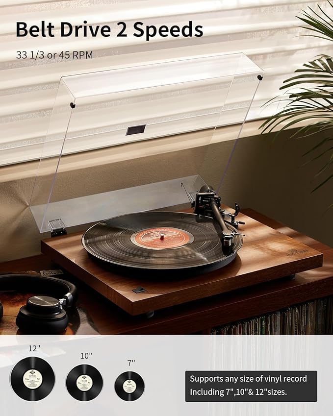 ANGELS HORN Turntable, Vinyl Record Player, Built-in Phono Preamp, Belt Drive 2-Speed, Adjustable Counterweight, AT-3600L (Upgraded Bluetooth Version)