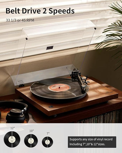 ANGELS HORN Turntable, Vinyl Record Player, Built-in Phono Preamp, Belt Drive 2-Speed, Adjustable Counterweight, AT-3600L (Upgraded Bluetooth Version)